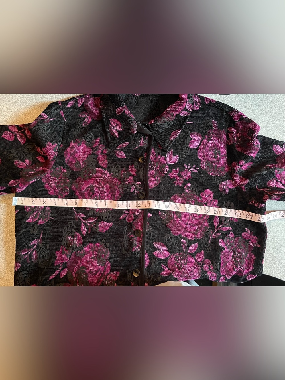 Black & Magenta Floral Button-Front Shirt /Jacket Revisable - Picture 8 of 10